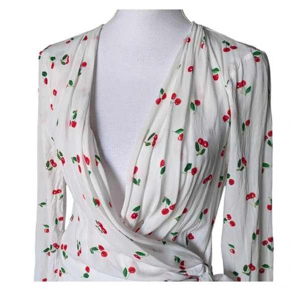 WeWoreWhat Cherry Print Wrap Swim Cover V Neck Wrap Dress Size XS Semi Sheer - Picture 5 of 6